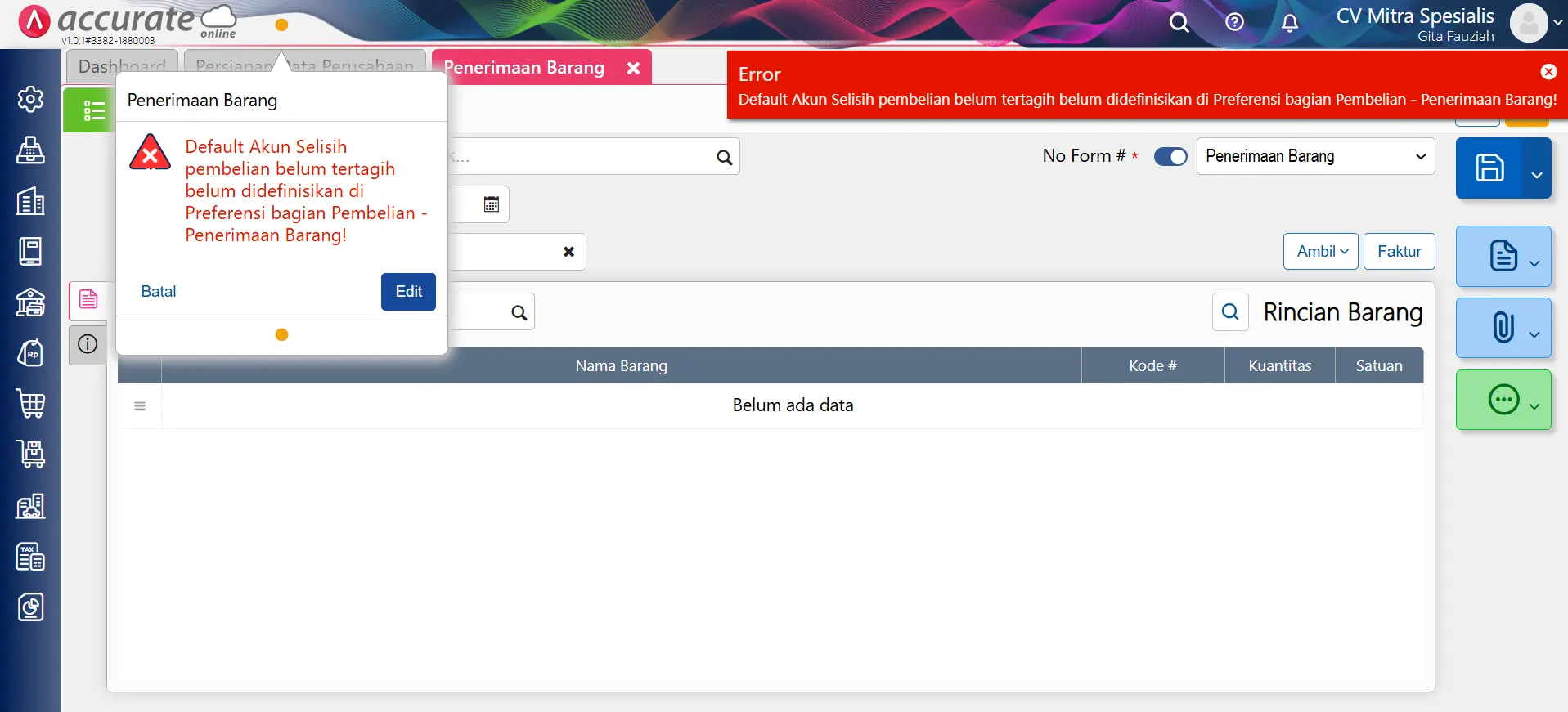 Mengatasi pesan error default akun selisih pembelian belum tertagih belum didefinisikan